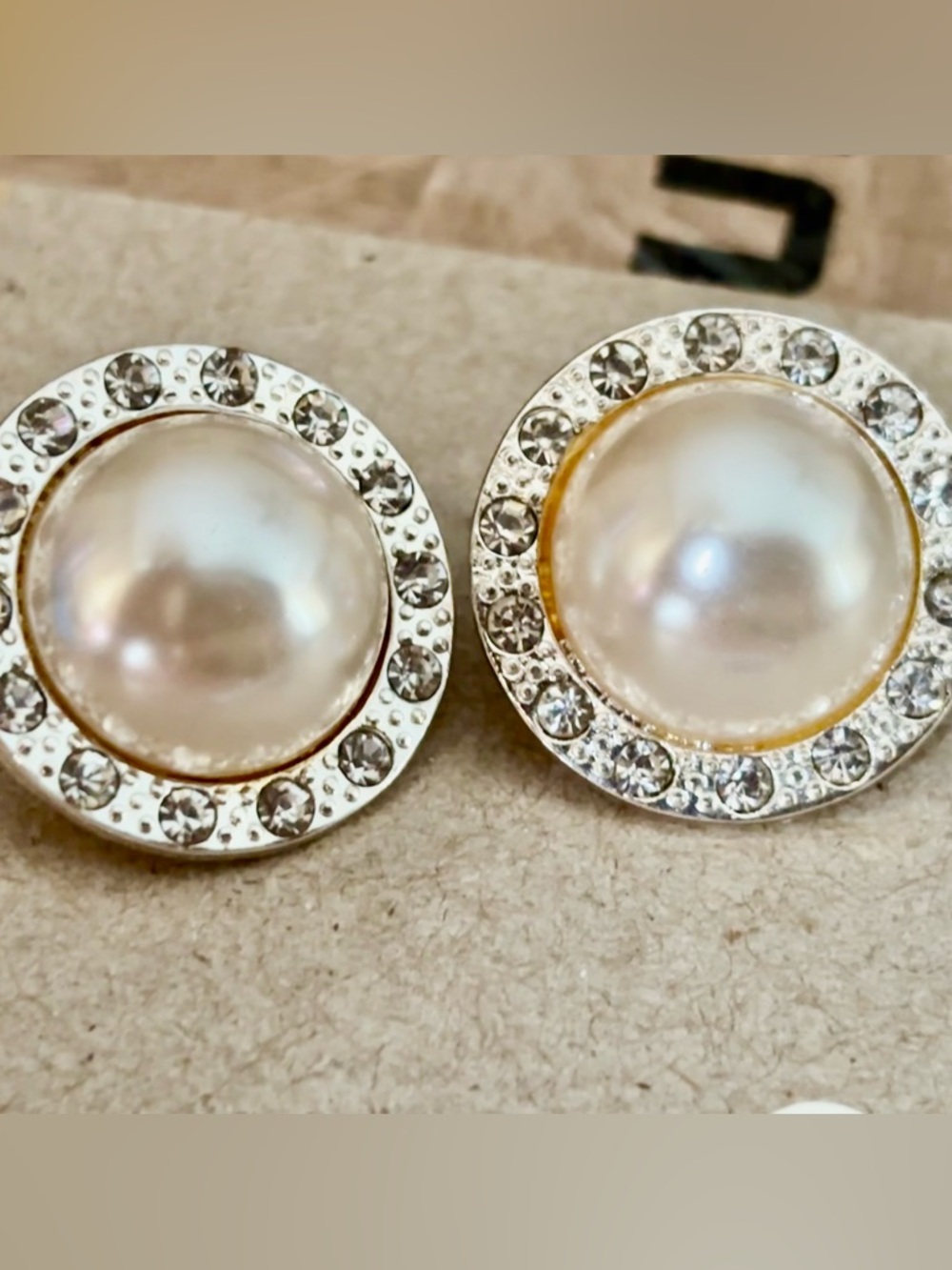 Vintage estate sale Classic faux Pearl & Crystal Stud Earrings -